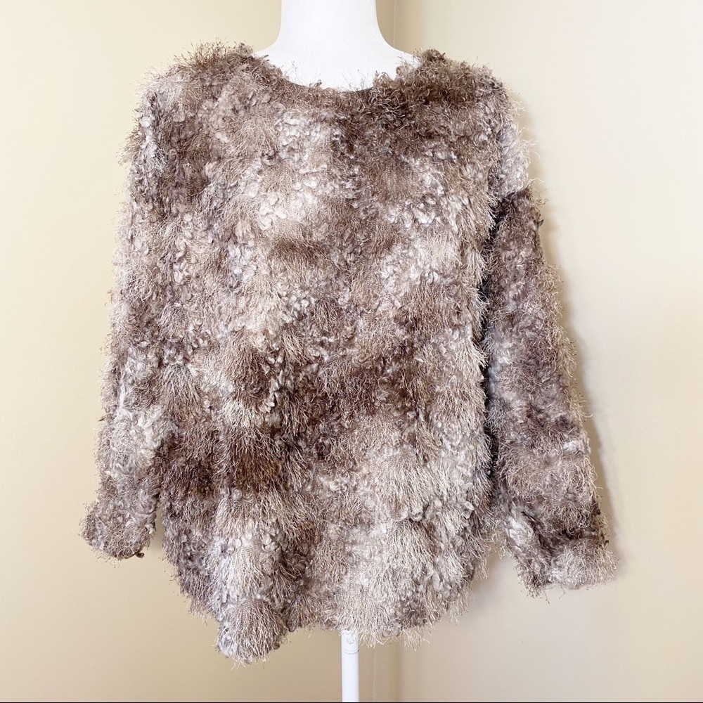Zara WB Eyelash and Loop Brown and White Sweater-M